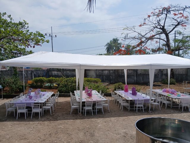 Party tent and seating setup